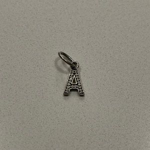 Authentic Pandora Letter A Dangle Clear CZ Charm Silver Vintage